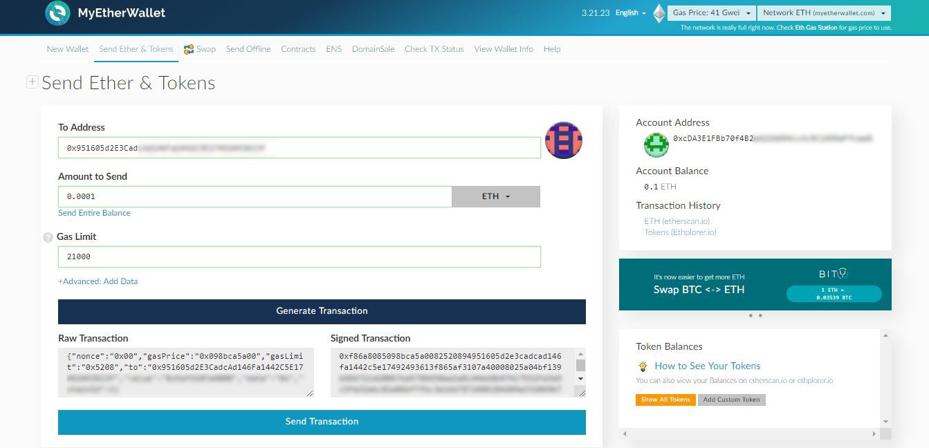 Send Transaction in MEW